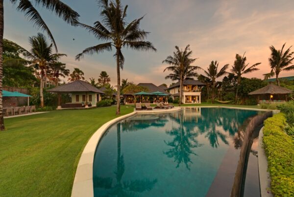 Luxury villa in Bali with pool and palm trees